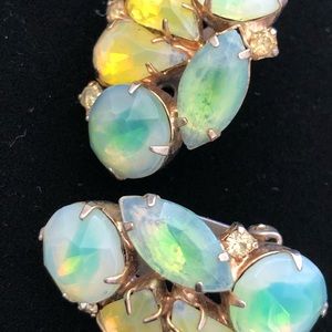 Vintage clip on colorful earrings in gold tone.